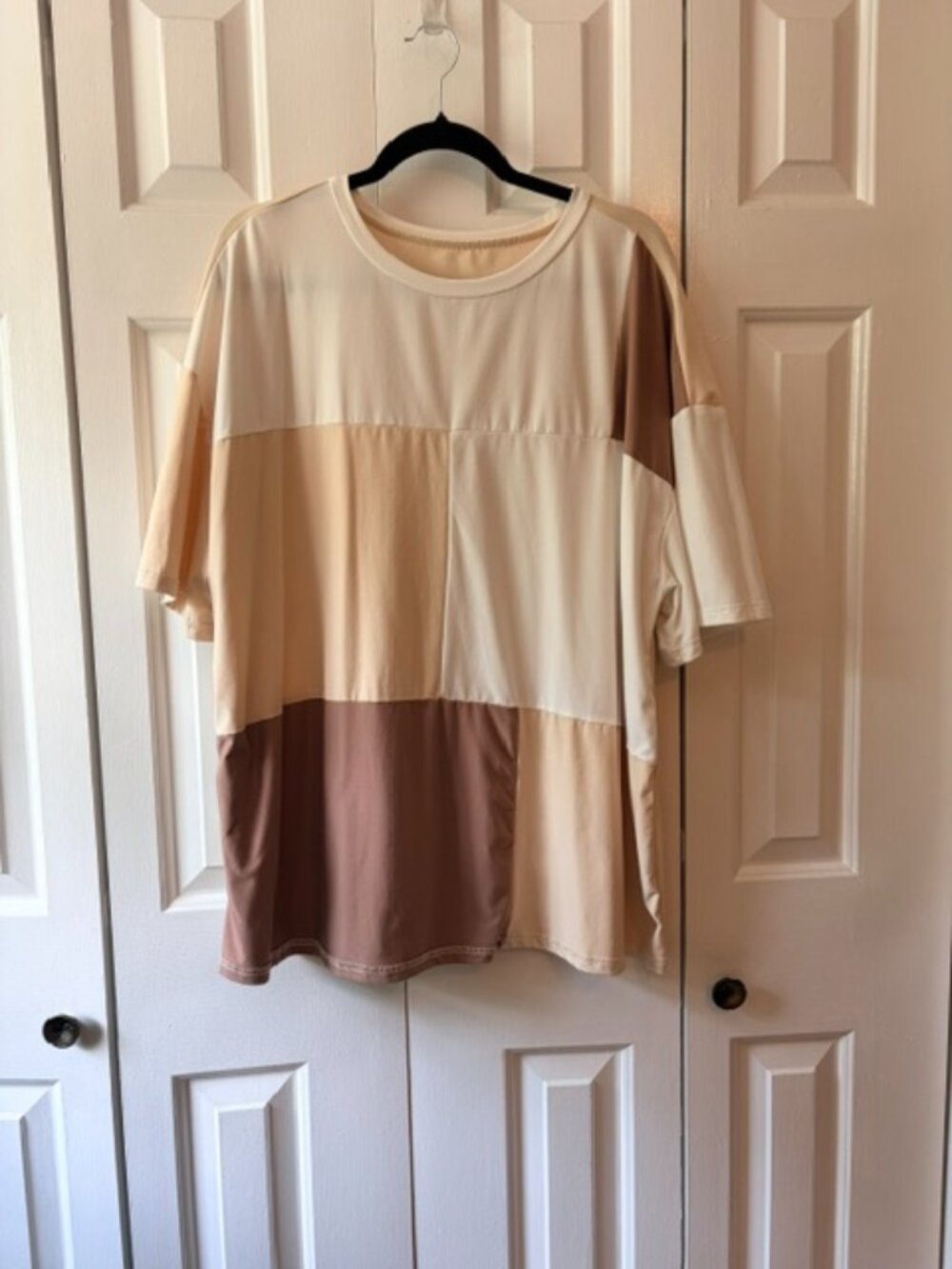 SHEIN Curve 3XL Colorblock Oversized Tunic Top Beige Brown Cream Short Sleeve